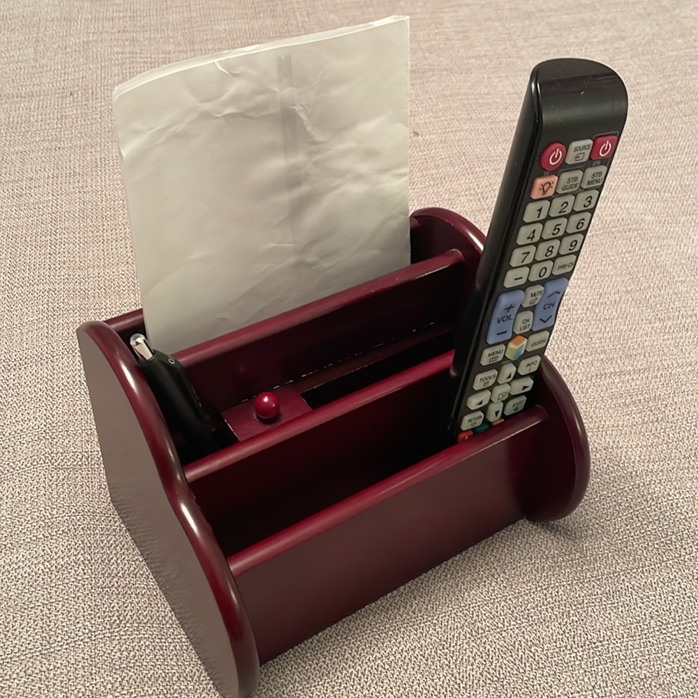Tv Remote Control Caddy Holder or Desktop Organizer Cherry Wood Color - Picture 2 of 10